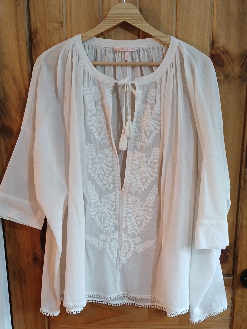 Victoria's Secret White Embroidered Peasant Tunic Swimsuit Coverup - Small